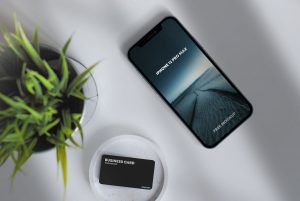 iPhone 12 Pro Max and Business Card Free Mockup PSD