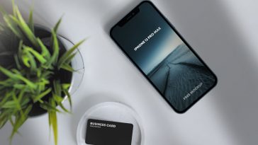 iPhone 12 Pro Max and Business Card Free Mockup PSD