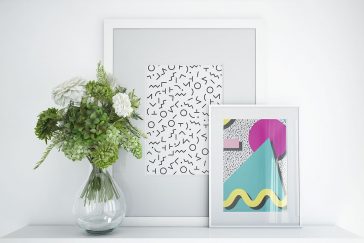 Free 2 White Photo Frames Mockup PSD flower glass vessel