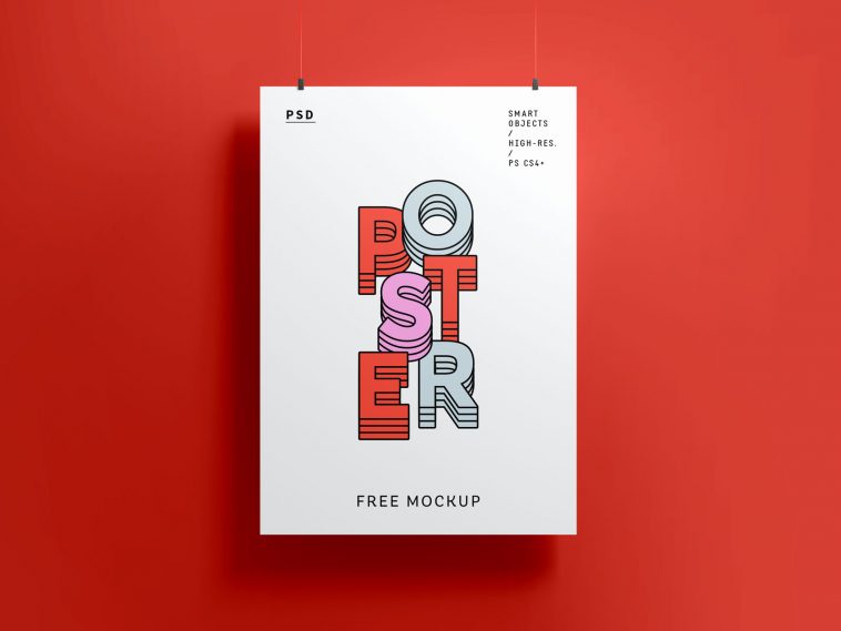 Free Simple Hanging Poster Mockup PSD