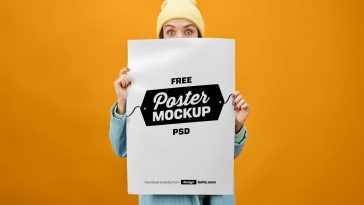 Female Hand Holding Paper Poster Mockup Free PSD