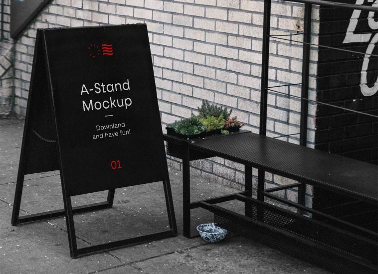 Outdoor sign A-Stand Mockup Free PSD