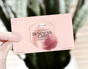 Women Holding Business Card Mockup PSD