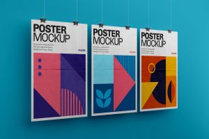 Free Hanging Vertical Poster Mockup PSD set