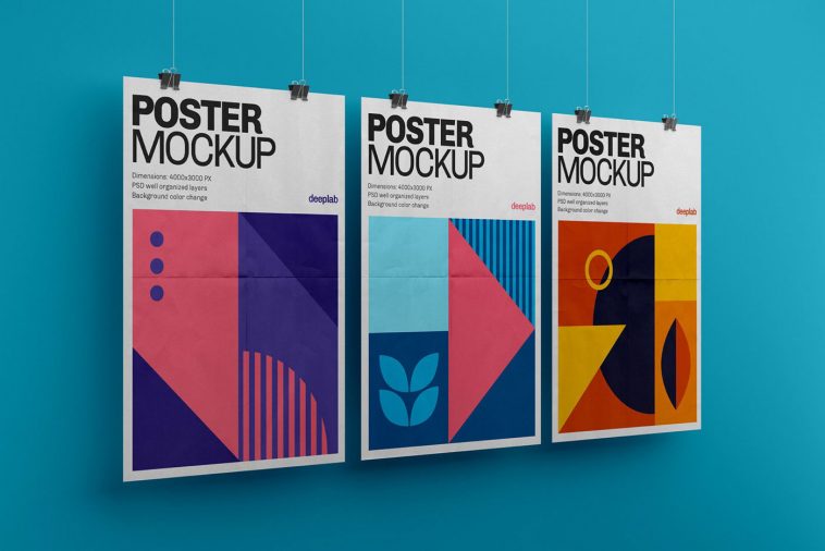 Free Hanging Vertical Poster Mockup PSD set