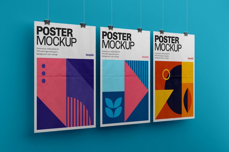 Free Hanging Vertical Poster Mockup PSD set