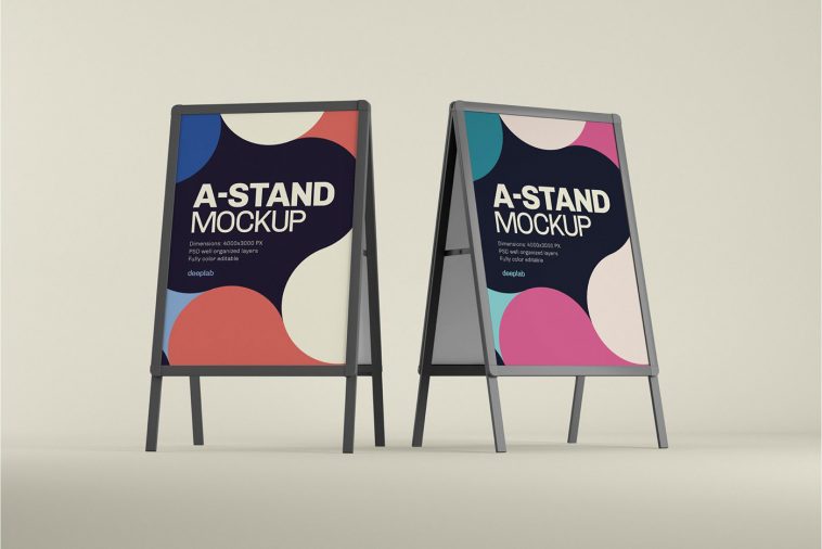 Free Outdoor Advertising A-Stand Mockup PSD set