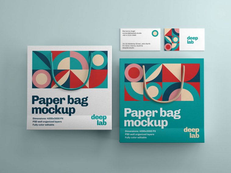 Free PSD Paper Bag and Business Card Branding Mockup