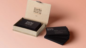 Free Realistic Stacked Business Card with Card Box Mockup