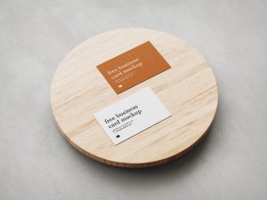 Free Textured Business Card On Wooden Board Mockup PSD set