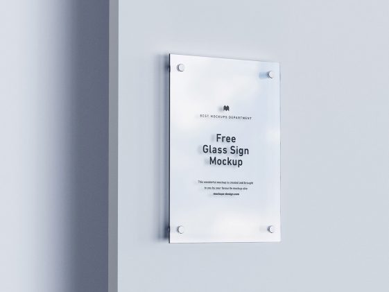 Download Free Wall Mounted Etched Glass / Acrylic Sign Mockup PSD Set