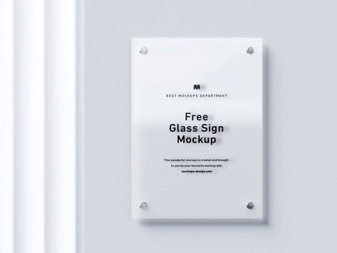Download Free Wall Mounted Etched Glass / Acrylic Sign Mockup PSD Set