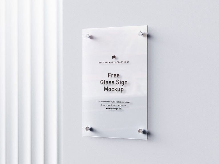 Free Wall Mounted Etched Glass / Acrylic Sign Mockup PSD Set - PsFiles