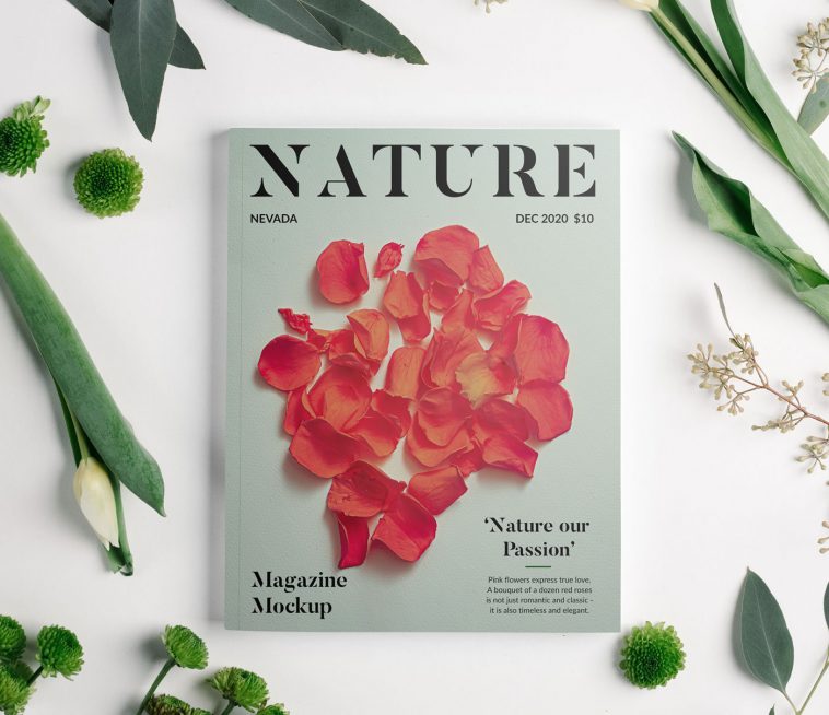 Magazine Cover Mockup Flowers Scene