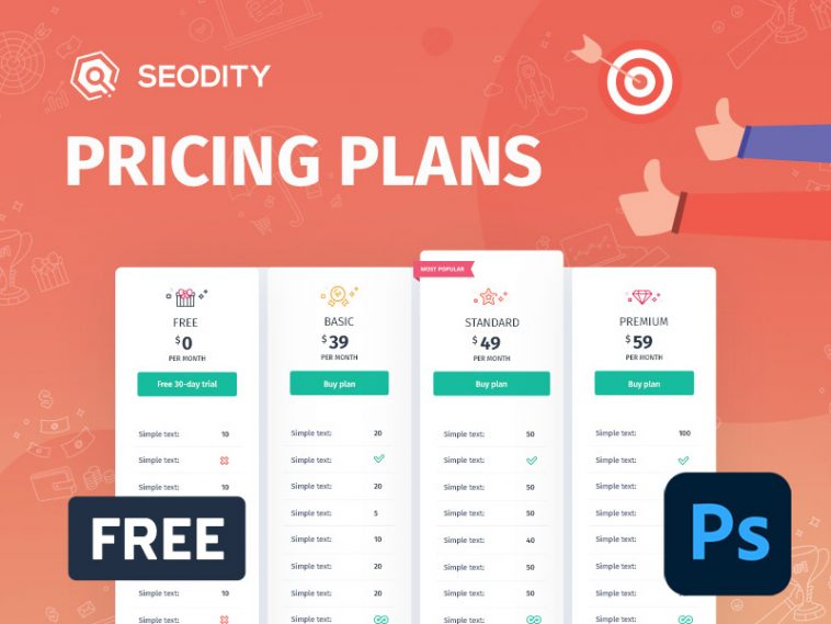 Free Pricing Plans PSD Template
