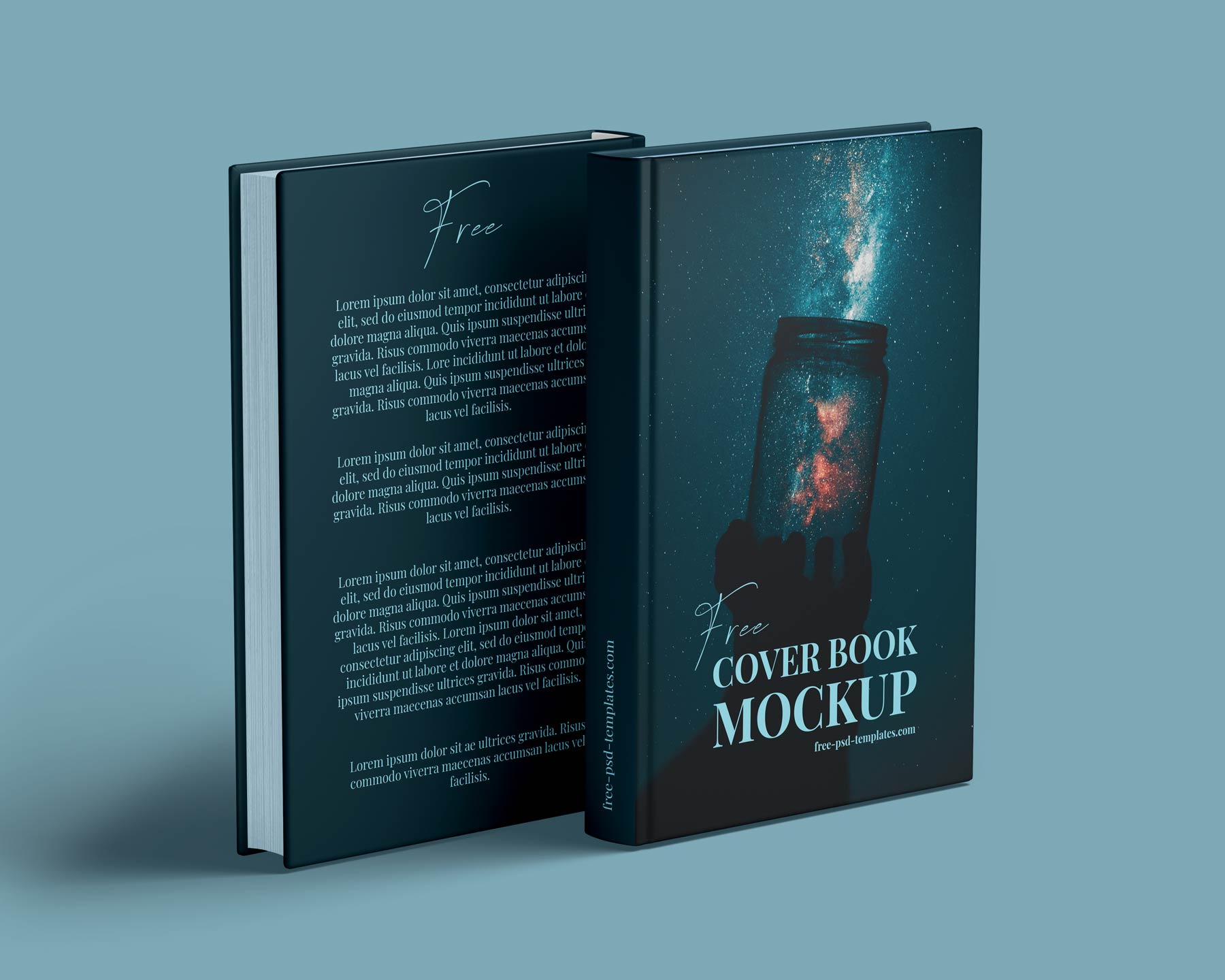 standing front and back of hardcover book mockup