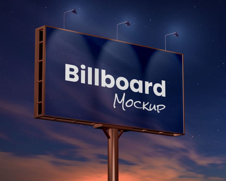 Free Night Light View Billboard Mockup PSD Set