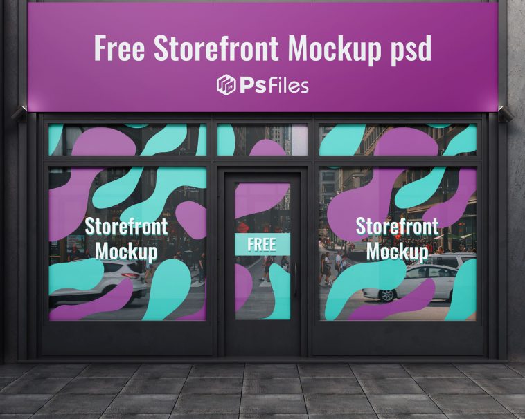 Free Storefront Sign Board and Glass Vinyl Sticker Mockup PSD