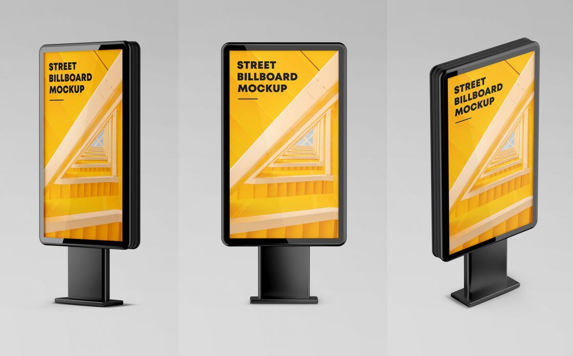 3 Freee Street Roadside Sign Vertical Billboard Mockup PSD set - PsFiles