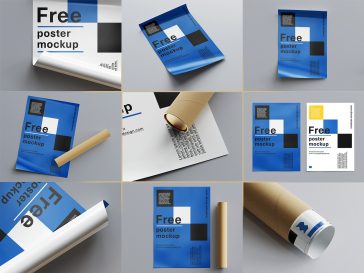 11 Free Rolled and Curled Up Poster Mockup PSD set