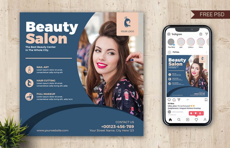 Free Beauty Parlour Salon Social Media Ad Post PSD Template