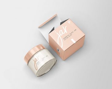 Free Cosmetic Glass Jar with Box Mockup