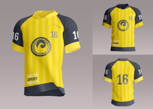 3 Free Half Sleeves Soccer Jersey Mockup PSD Set