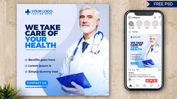 Free Hospital Health Care Social Post Design PSD Template