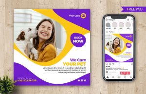 Free Pets Care Center Instagram Post Design PSD Template