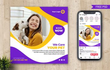 Free Pets Care Center Instagram Post Design PSD Template
