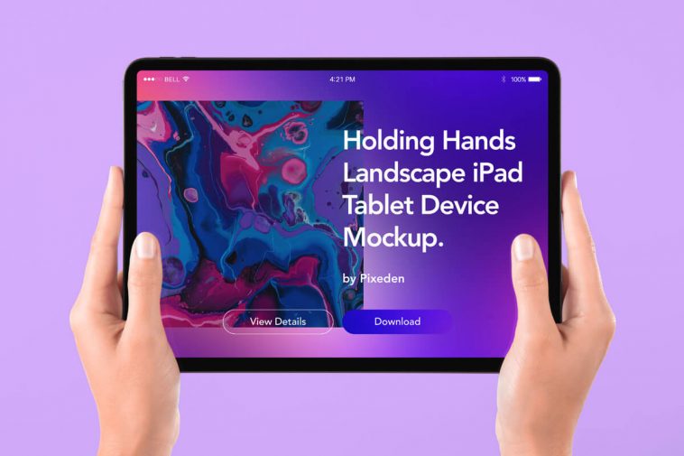 Free Hand Holding iPad Pro Tablet Mockup PSD