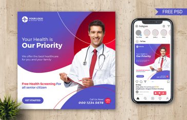 Free Health Clinic Social Post Modern Design PSD Template