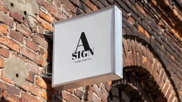 Free Square Wall Mounted Light Sign Mockup PSD