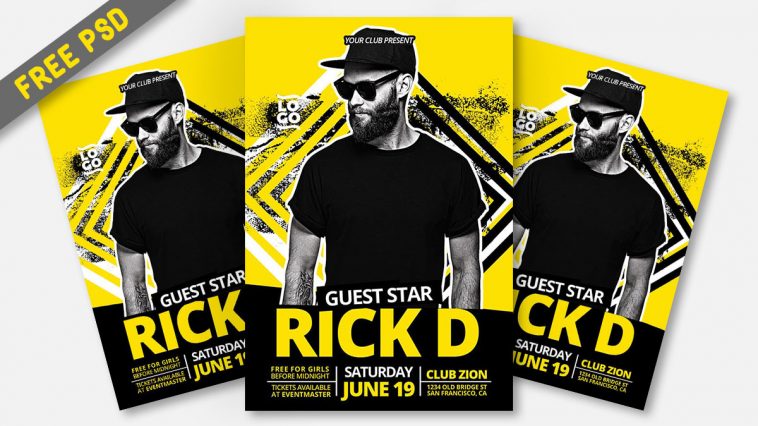 Free Yellow DJ Music Party PSD Flyer Template