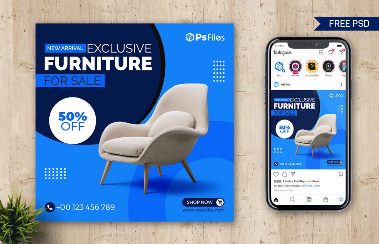 Free Furniture Sale Social Media Post Design PSD Template
