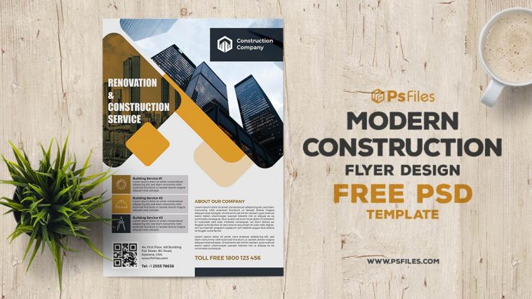 Free Modern Construction Company Flyer PSD Template