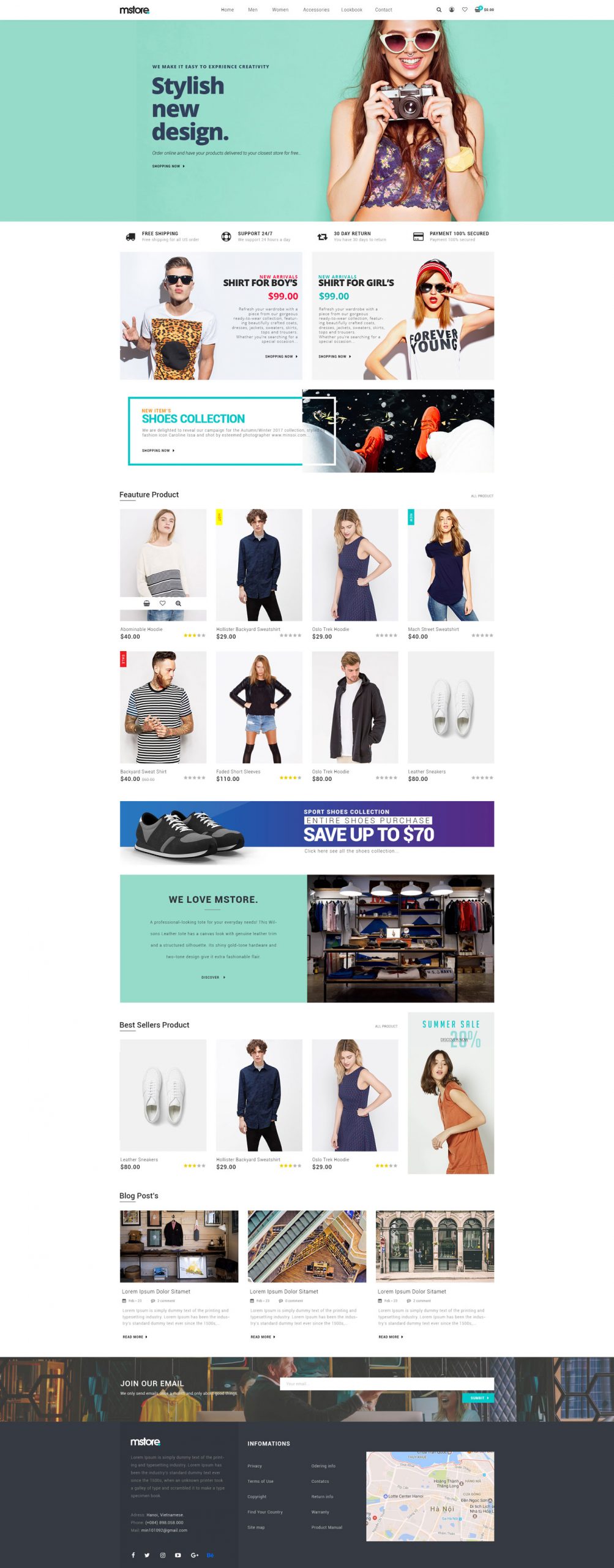 Free MStore Ecommerce Website Homepage PSD Template