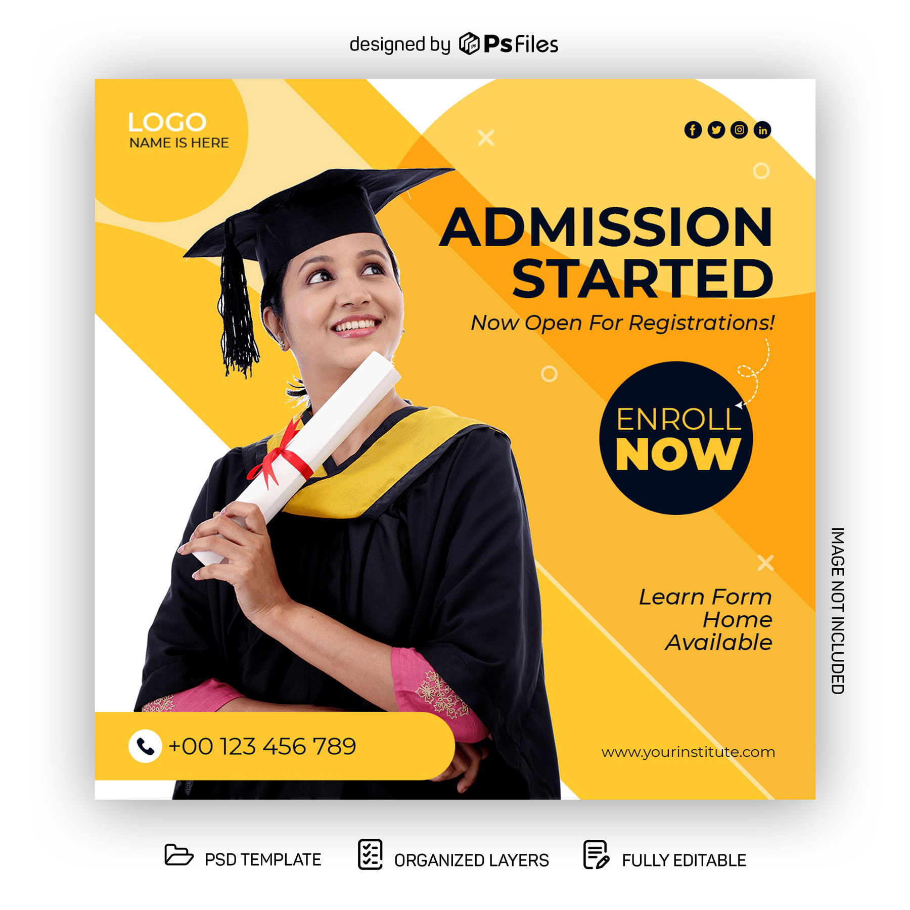 PsFiles Free College Admission started Instagram Post Design PSD Template