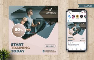 Free Fitness Training Social Media Post Design PSD Template 03
