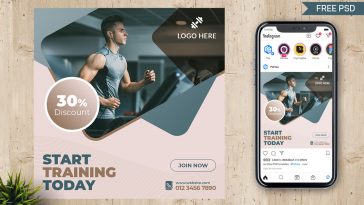 Free Fitness Training Social Media Post Design PSD Template 03