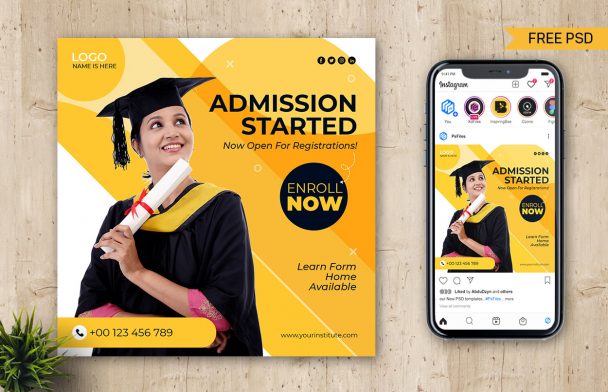 Free College Admission Instagram Post Design PSD Template - PsFiles