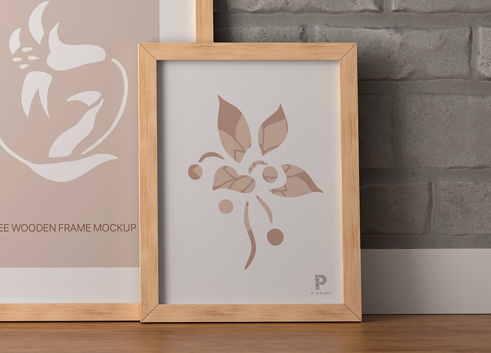 Free 2 Wooden Frames Mockup on Floor