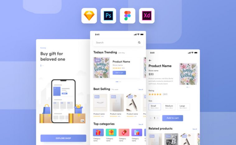 Free Online Gift Shop App UI Kit PSD Template