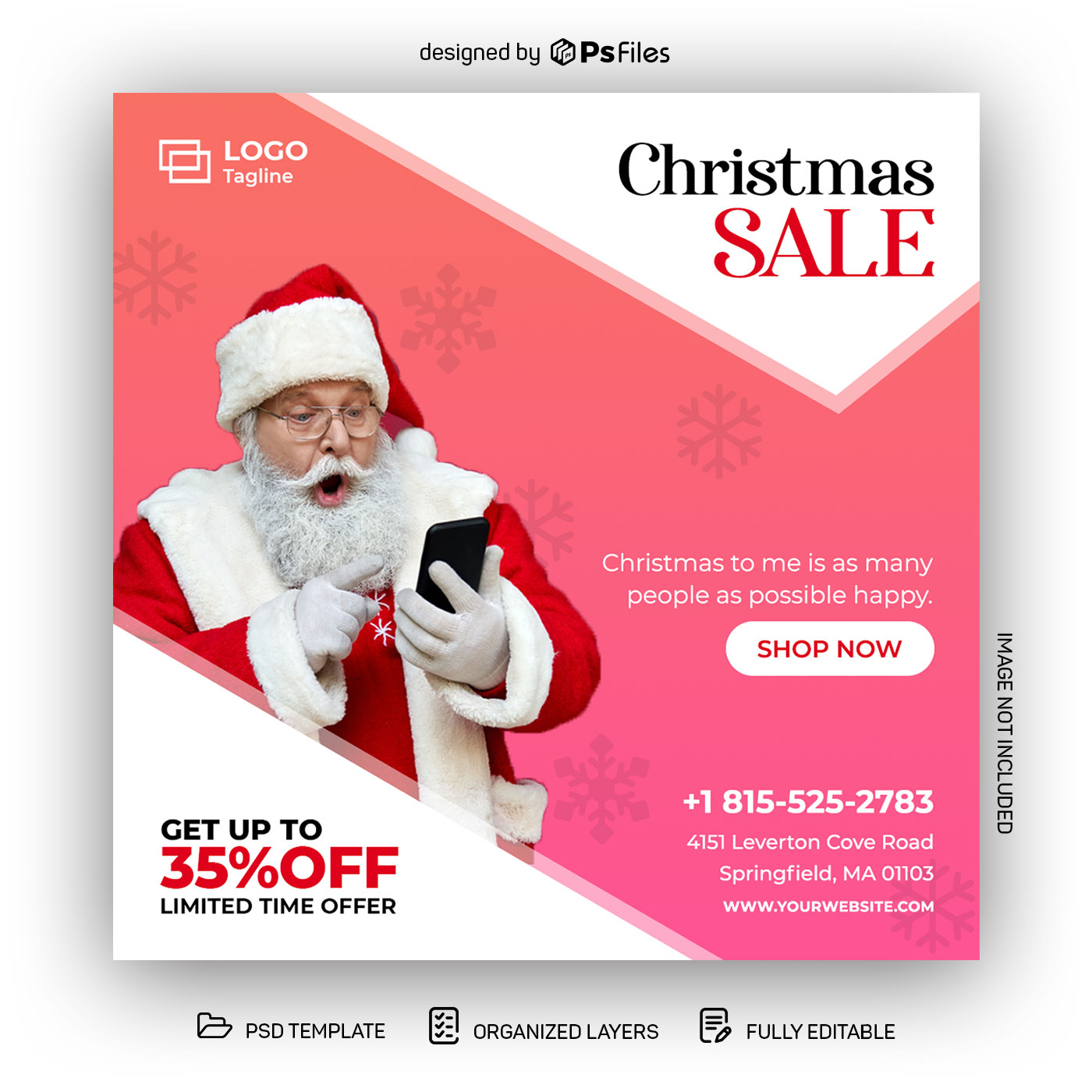 Santa clause looking on Mobile phone Red color Christmas Limited Offer Social Post Design Template PSD for Free