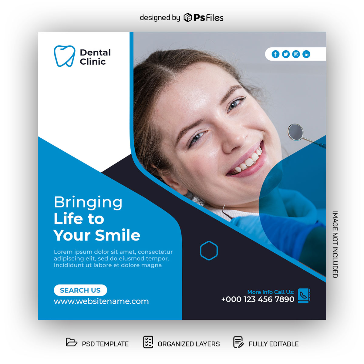 Blu Color Dental Clinic Social Media Poster Designs Free PSD Template