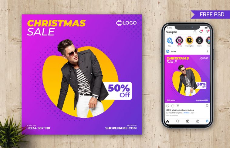 Free Christmas Sale Social Media Post Design Template PSD