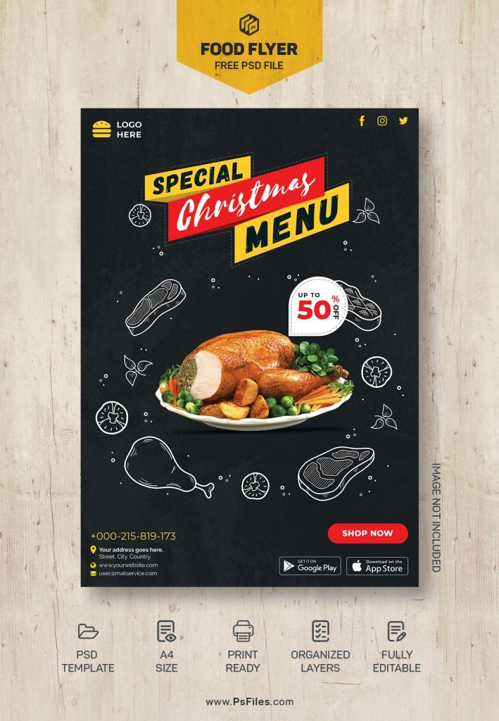 Christmas special food menu flyer PSD template