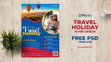 Free Blue and Red color Tour Travel Agency Flyer Template PSD