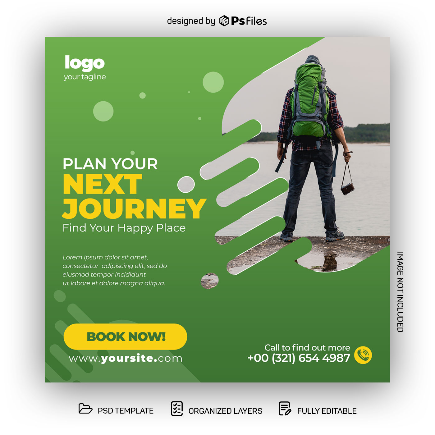 Green Color Free Tour Travel Agency Social Media Post Design PSD Template