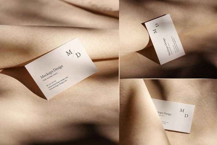 3 Free Business Card Mockup PSD on Linen Cloth